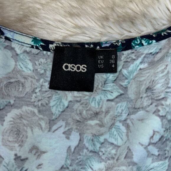 ASOS Blue Cool Tone Floral Skater A-Line Dress | Sz 4 - Picture 4 of 5